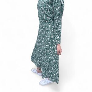 🌿 Vintage Fads Green Floral Cotton Midi Dress - Authentic 80s Charm! 🌿